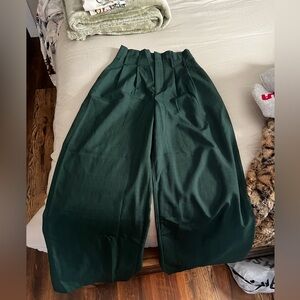 Green wide leg paper bag pants